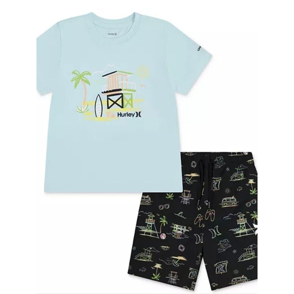 Hurley UPF H20 DRI Lifeguard Rash Guard Top & Swim Trunks 2-Piece Set 3t 2t
